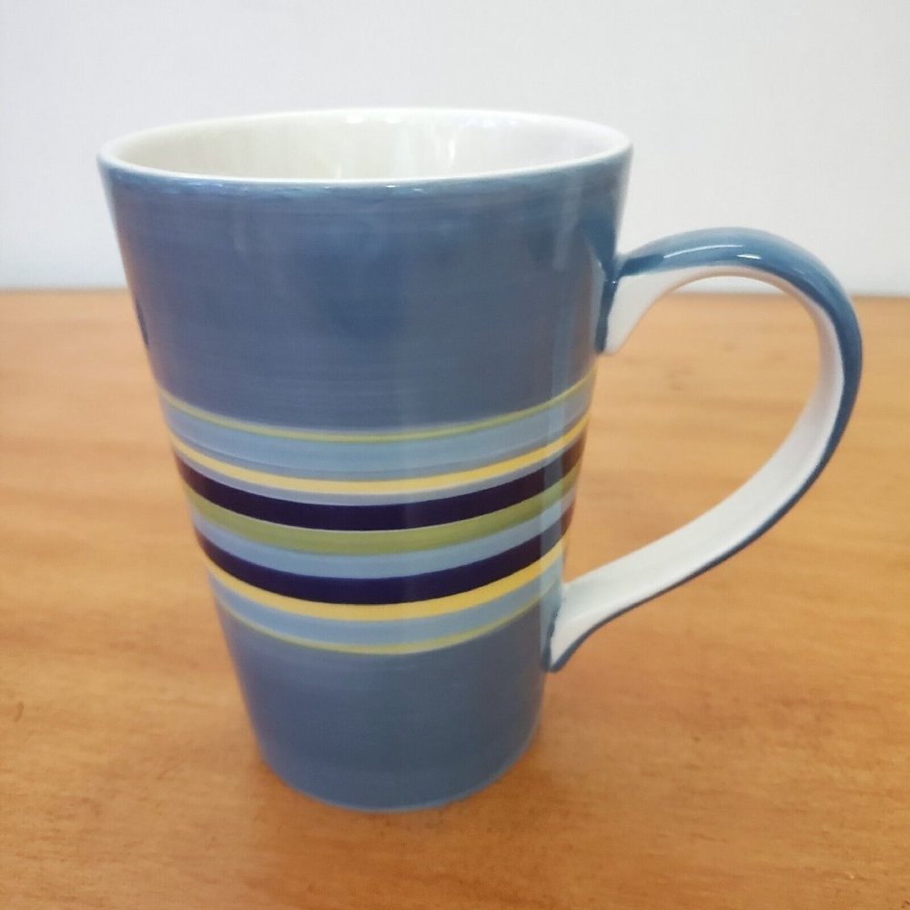 Harry & David Blue Multi Colored Stripe 14 oz. Coffee Mug Cup  New Gift Decor